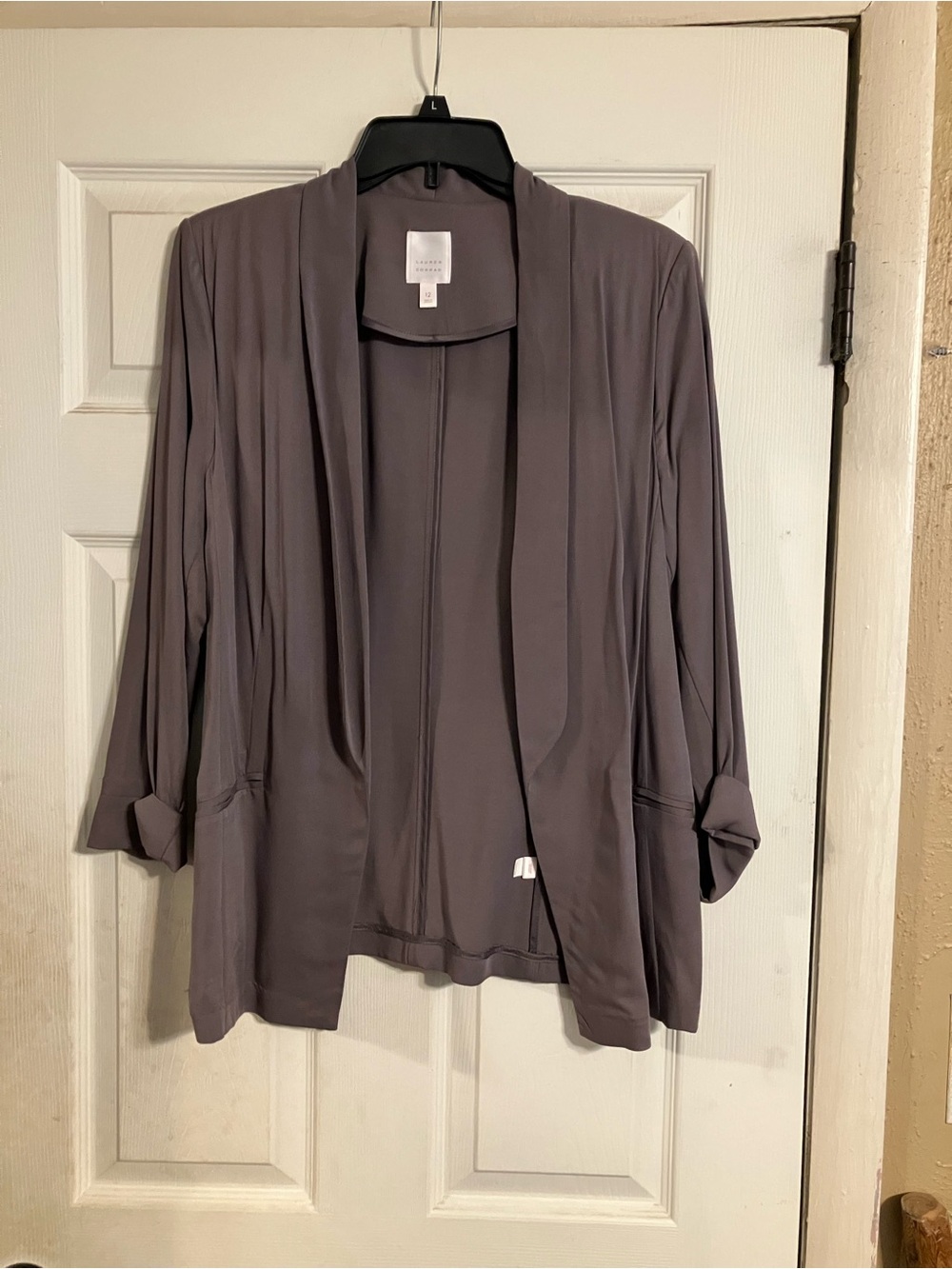 LC Lauren Conrad Mauve Gray Draped Open-Front Cardigan Blazer Size 12